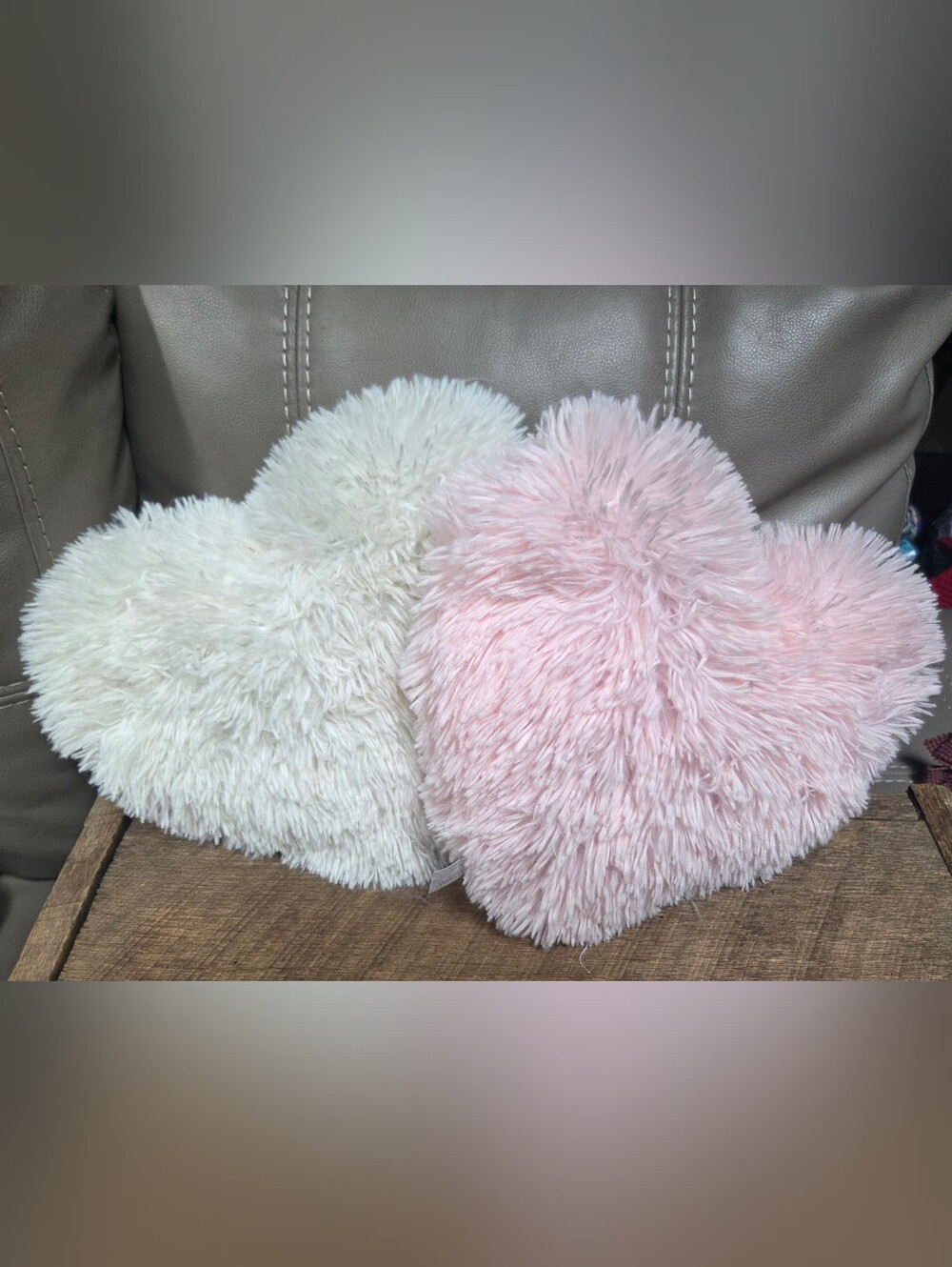 Super Soft Plush Heart Throw Pillows Duo - Pink and Creamy White ~ Bin 1D